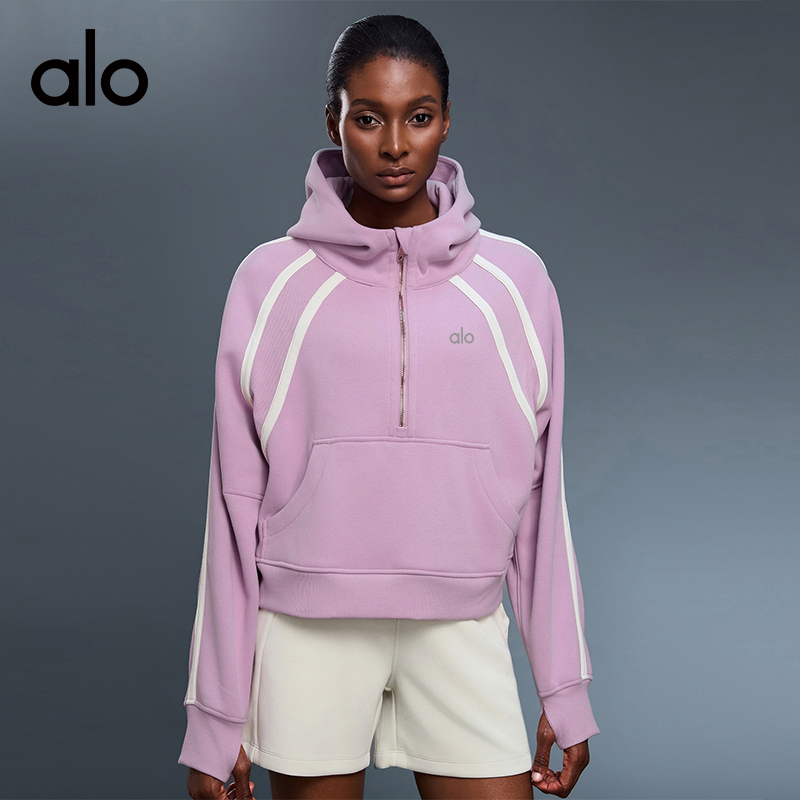 ALO YOGA💰126💎支持一件代发
aloyoga 半拉链加绒连帽卫衣秋冬款撞色高领保暖上衣
【品牌】ALO 
【款号】D25159
【面料】棉/涤纶
【颜色】石墨灰，土灰色，蒸馏咖啡，薄荷时刻，夜海蓝
【尺码】2/4，6/8，10/12
 专柜同款品质，厂家直销，货源充足，售后保障
