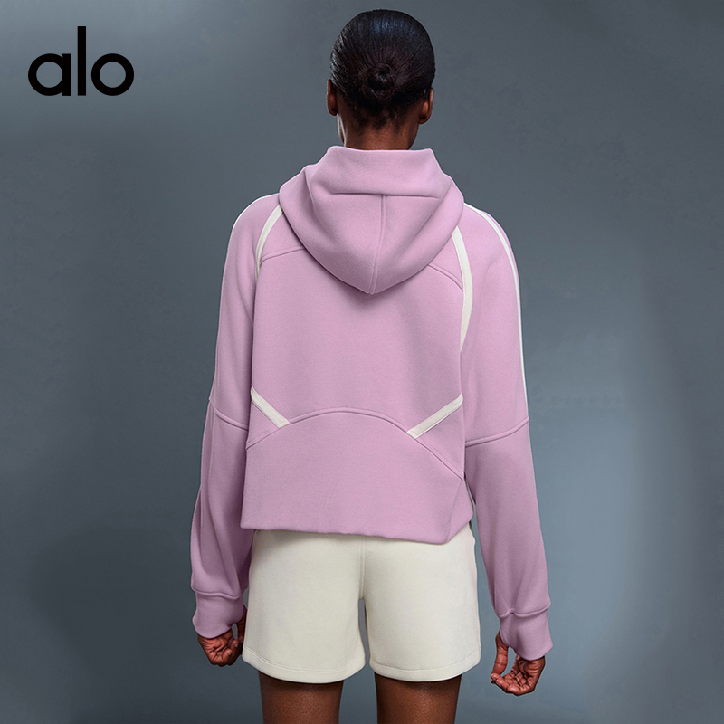 ALO YOGA💰126💎支持一件代发
aloyoga 半拉链加绒连帽卫衣秋冬款撞色高领保暖上衣
【品牌】ALO 
【款号】D25159
【面料】棉/涤纶
【颜色】石墨灰，土灰色，蒸馏咖啡，薄荷时刻，夜海蓝
【尺码】2/4，6/8，10/12
 专柜同款品质，厂家直销，货源充足，售后保障