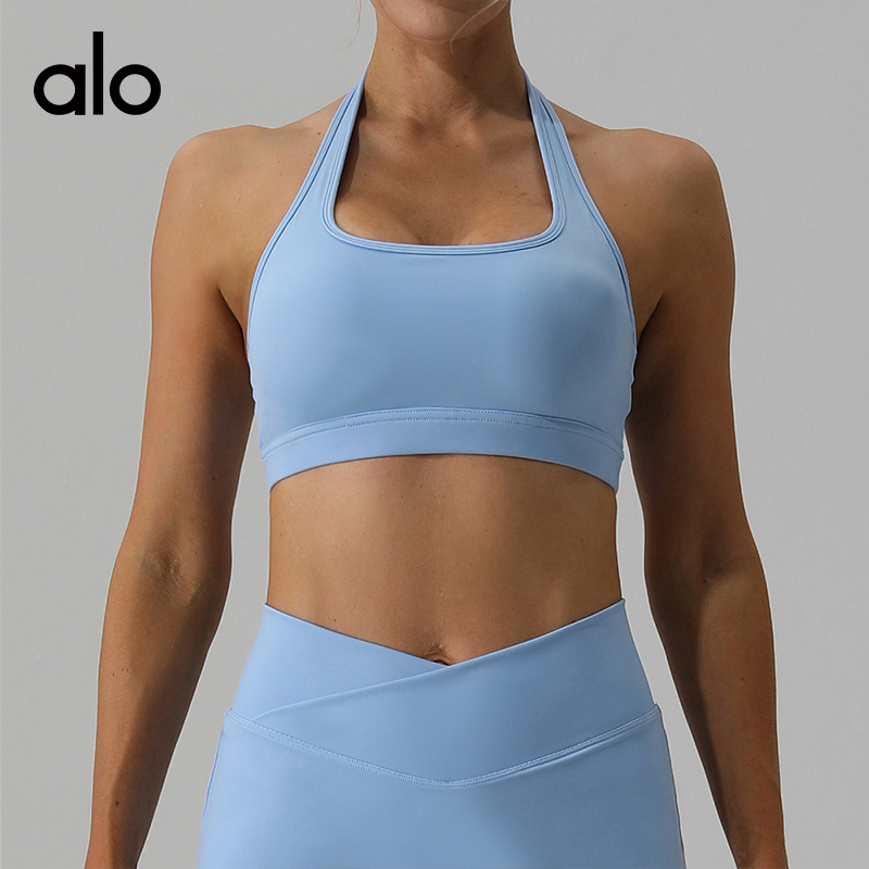 ALO YOGA💰78💎支持一件代发
aloyoga 户外跑步运动文胸速干透气挂脖健身背心上衣
【品牌】ALO 
【款号】YW436
【面料】锦纶/氨纶
【颜色】白色，竹叶绿，灰蓝色，黑色，冰蓝色
【尺码】S/4，M/6，L/8，XL/10
 专柜同款品质，厂家直销，货源充足，售后保障