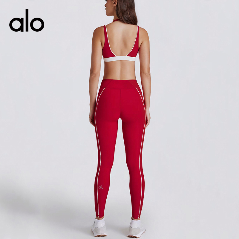ALO YOGA💰143💎支持一件代发
aloyoga 吊带撞色V领美背文胸健身长裤运动内衣瑜伽服套装
【品牌】ALO 
【款号】CTZ4600
【面料】氨纶/锦纶
【颜色】深红色，暖黄色，白衣黑裤，暗夜黑
【尺码】S，M，L，XL
 专柜同款品质，厂家直销，货源充足，售后保障