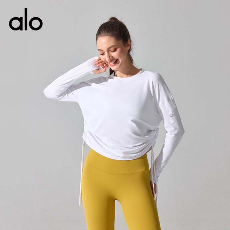 ALO YOGA 💰78💎支持一件代发
aloyoga 宽松抽绳瑜伽服休闲透气跑步健身运动长袖
【品牌】ALO 
【款号】YC422
【面料】涤纶/氨纶
【颜色】麻灰色，维生素粉，白色，蒸馏咖啡
【尺码】S，M，L，XL
 专柜同款品质，厂家直销，货源充足，售后保障