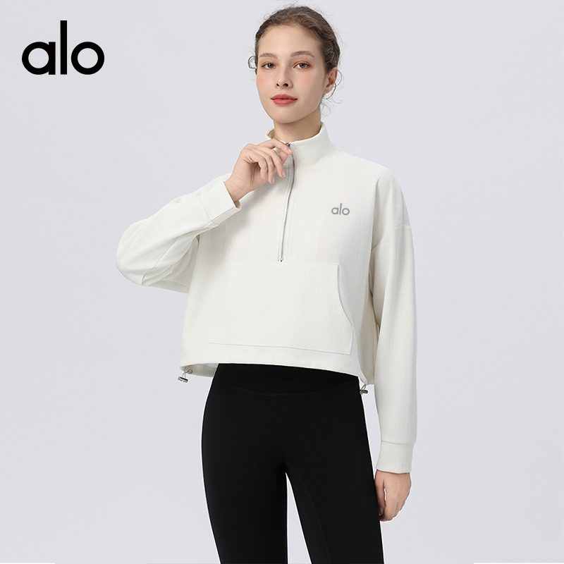 ALO YOGA💰98💎支持一件代发
aloyoga 宽松透气速干跑步运动立领长袖健身服上衣
【品牌】ALO 
【款号】CX1339
【面料】涤纶/氨纶
【颜色】黏土粉，白色，火山灰，黑色
【尺码】S，M，L，XL，2XL，3XL，4XL
 专柜同款品质，厂家直销，货源充足，售后保障