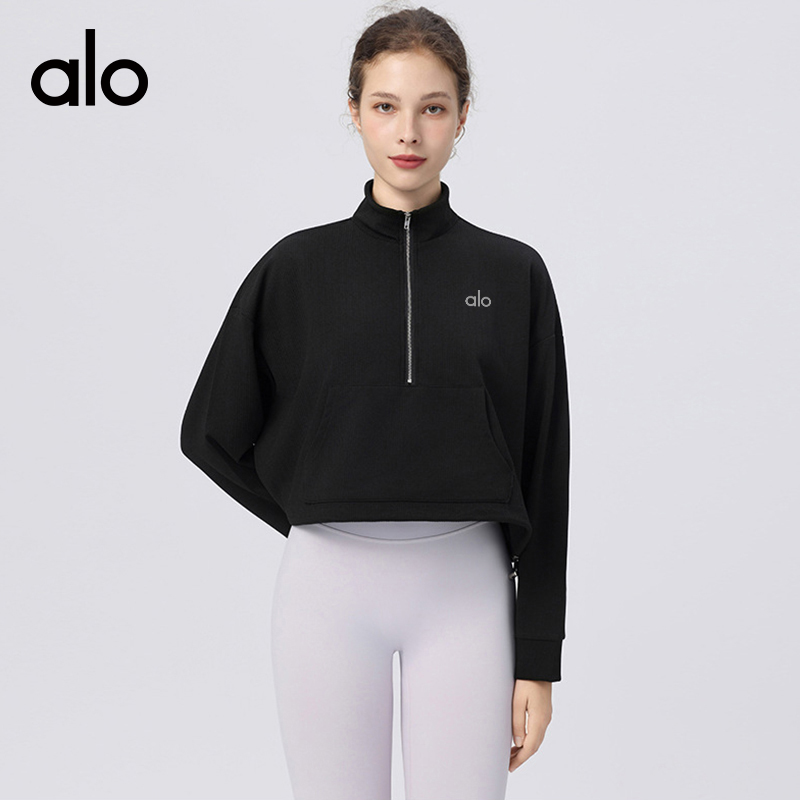 ALO YOGA💰98💎支持一件代发
aloyoga 宽松透气速干跑步运动立领长袖健身服上衣
【品牌】ALO 
【款号】CX1339
【面料】涤纶/氨纶
【颜色】黏土粉，白色，火山灰，黑色
【尺码】S，M，L，XL，2XL，3XL，4XL
 专柜同款品质，厂家直销，货源充足，售后保障