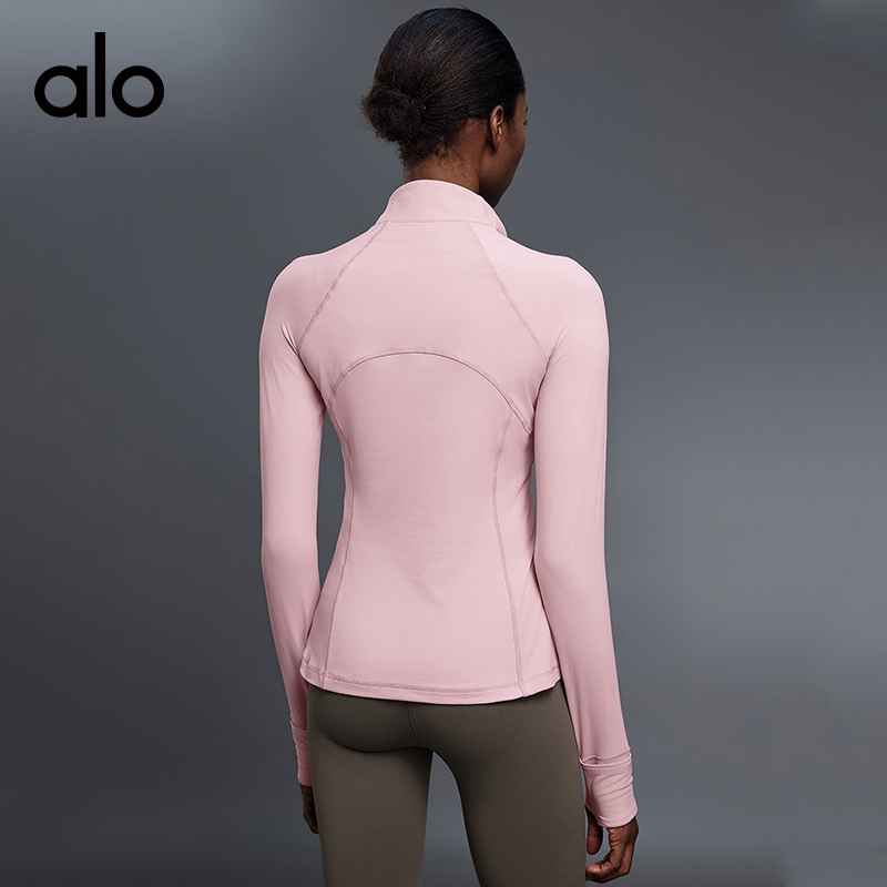 ALO YOGA💰88💎支持一件代发
aloyoga 半拉链立领长袖瑜伽服修身显瘦塑形T恤上衣
【品牌】ALO 
【款号】D25150
【面料】锦纶/氨纶
【颜色】粉雾色，淀粉蓝，黑色，骨白色，深卡其色
【尺码】4，6，8，10，12
 专柜同款品质，厂家直销，货源充足，售后保障