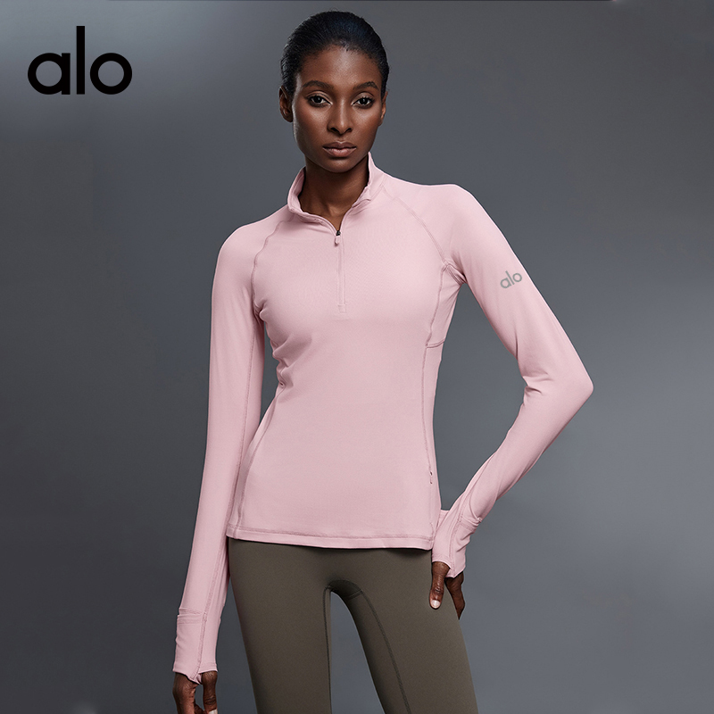 ALO YOGA💰88💎支持一件代发
aloyoga 半拉链立领长袖瑜伽服修身显瘦塑形T恤上衣
【品牌】ALO 
【款号】D25150
【面料】锦纶/氨纶
【颜色】粉雾色，淀粉蓝，黑色，骨白色，深卡其色
【尺码】4，6，8，10，12
 专柜同款品质，厂家直销，货源充足，售后保障