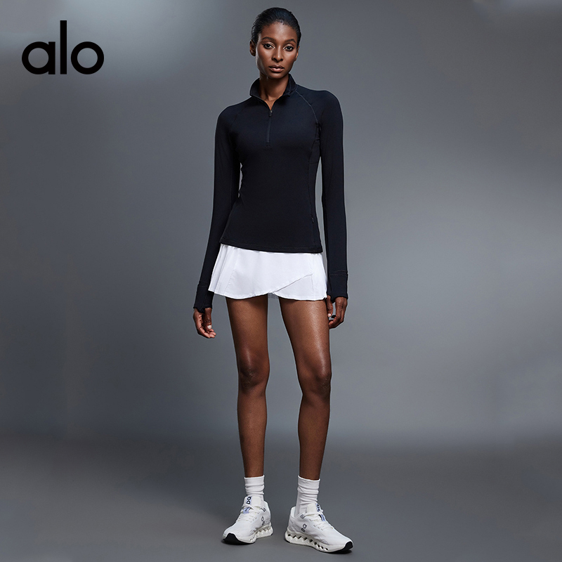 ALO YOGA💰88💎支持一件代发
aloyoga 半拉链立领长袖瑜伽服修身显瘦塑形T恤上衣
【品牌】ALO 
【款号】D25150
【面料】锦纶/氨纶
【颜色】粉雾色，淀粉蓝，黑色，骨白色，深卡其色
【尺码】4，6，8，10，12
 专柜同款品质，厂家直销，货源充足，售后保障