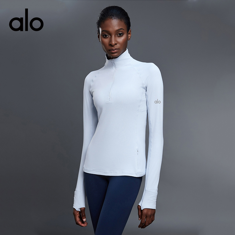 ALO YOGA💰88💎支持一件代发
aloyoga 半拉链立领长袖瑜伽服修身显瘦塑形T恤上衣
【品牌】ALO 
【款号】D25150
【面料】锦纶/氨纶
【颜色】粉雾色，淀粉蓝，黑色，骨白色，深卡其色
【尺码】4，6，8，10，12
 专柜同款品质，厂家直销，货源充足，售后保障