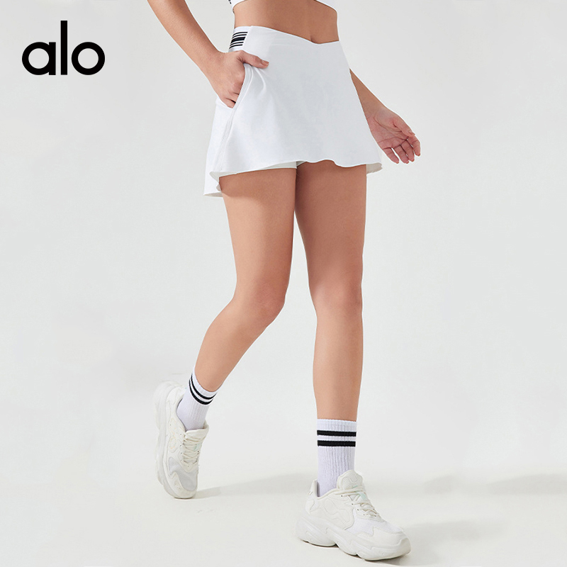 ALO YOGA💰83💎支持一件代发
aloyoga 夏季速干户外运动网球裙带内衬防走光瑜伽半身裙
【品牌】ALO 
【款号】D25021
【面料】锦纶/氨纶
【颜色】光束黄，风车浅蓝，白色，黑色
【尺码】4，6，8，10，12
 专柜同款品质，厂家直销，货源充足，售后保障