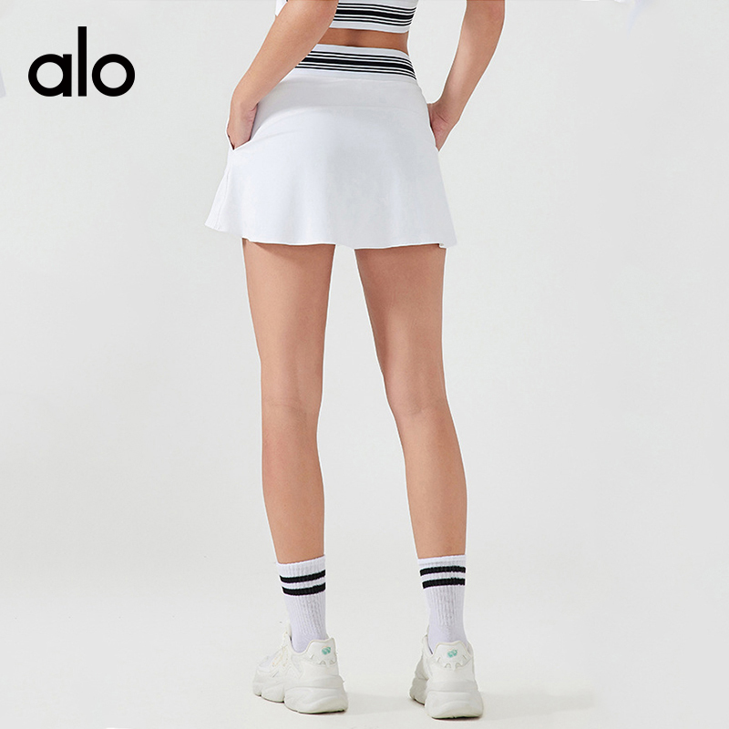 ALO YOGA💰83💎支持一件代发
aloyoga 夏季速干户外运动网球裙带内衬防走光瑜伽半身裙
【品牌】ALO 
【款号】D25021
【面料】锦纶/氨纶
【颜色】光束黄，风车浅蓝，白色，黑色
【尺码】4，6，8，10，12
 专柜同款品质，厂家直销，货源充足，售后保障