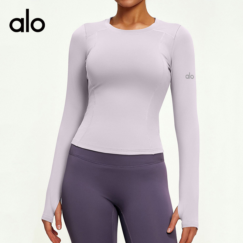 ALO YOGA💰73💎支持一件代发
aloyoga 春秋修身运动上衣T恤高弹瑜伽服跑步运动长袖
【品牌】ALO 
【款号】JYMC176
【面料】聚酯纤维/氨纶
【颜色】天青色，白色，昌荣紫，香鲸蓝，星耀黑，酱茄紫
【尺码】S，M，L，XL，2XL，3XL
 专柜同款品质，厂家直销，货源充足，售后保障