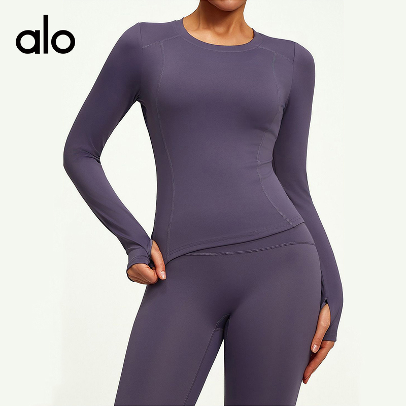 ALO YOGA💰73💎支持一件代发
aloyoga 春秋修身运动上衣T恤高弹瑜伽服跑步运动长袖
【品牌】ALO 
【款号】JYMC176
【面料】聚酯纤维/氨纶
【颜色】天青色，白色，昌荣紫，香鲸蓝，星耀黑，酱茄紫
【尺码】S，M，L，XL，2XL，3XL
 专柜同款品质，厂家直销，货源充足，售后保障