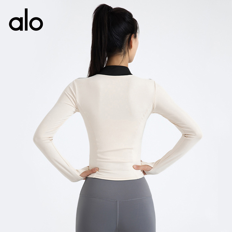 ALO YOGA💰78💎支持一件代发
aloyoga 修身显瘦紧身瑜伽服女健身跑步运动长袖外套
【品牌】ALO 
【款号】JYMW114
【面料】聚酯纤维/氨纶
【颜色】象牙白，星耀黑
【尺码】S，M，L，XL，2XL，3XL
 专柜同款品质，厂家直销，货源充足，售后保障
