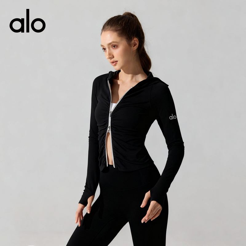 ALO YOGA 💰83💎支持一件代发
aloyoga 速干轻薄长袖连帽拉链健身瑜伽服修身跑步外套
【品牌】AlO
【款号】YC417
【面料】锦纶/氨纶
【颜色】白色，水洗黄，麻灰色，黑色
【尺码】S，M，L，XL
 专柜同款品质，厂家直销，货源充足，售后保障