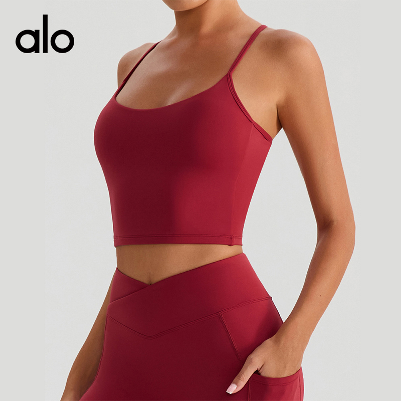 ALO YOGA 💰83💎支持一件代发
aloyoga 夏季裸感运动内衣女健身上衣外穿吊带背心
【品牌】AlO
【款号】YW572
【面料】锦纶/氨纶
【颜色】黑色，黄色，酒红色，天蓝色，杏色，棕色
【尺码】S/4，M/6，L/8，XL/10
 专柜同款品质，厂家直销，货源充足，售后保障