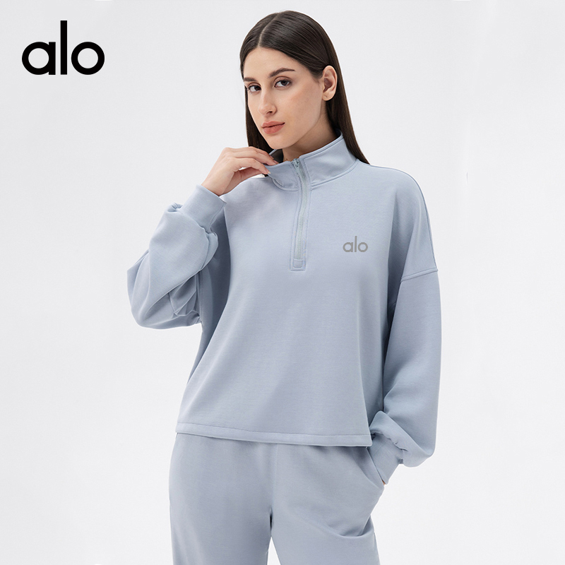 ALO YOGA 💰118💎支持一件代发
aloyoga 秋冬宽松休闲立领跑步健身瑜伽服运动卫衣
【品牌】AlO
【款号】CX42553
【面料】莫代尔/聚酯纤维/氨纶
【颜色】焦糖色，浅花灰，蓝灰色，黑色
【尺码】S，M，L，XL
 专柜同款品质，厂家直销，货源充足，售后保障