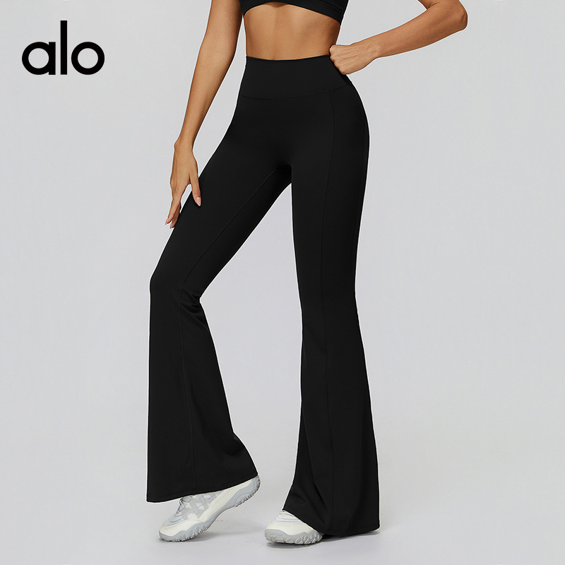 ALO YOGA💰98💎支持一件代发
aloyoga 裸感高腰缩褶微喇显瘦长裤跑步运动喇叭裤
【品牌】ALO 
【款号】ECK9308-2
【面料】锦纶/氨纶
【颜色】高级黑，中灰紫，黑咖啡，灰蓝色
【尺码】S，M，L，XL
 专柜同款品质，厂家直销，货源充足，售后保障