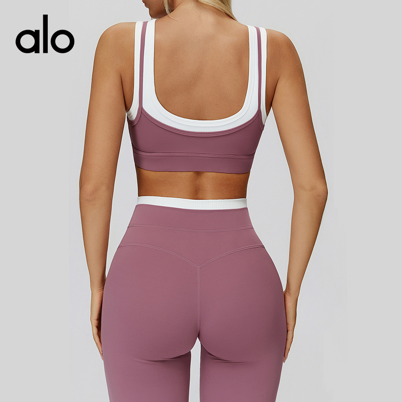 ALO YOGA💰83💎支持一件代发
aloyoga 裸感假两件运动内衣螺纹撞色美背跑步健身瑜伽文胸
【品牌】ALO 
【款号】EWX3129
【面料】锦纶/氨纶
【颜色】高级黑，徽章蓝，陶灰色，水雾蓝，罗兰紫，浅果绿
【尺码】S，M，L，XL
 专柜同款品质，厂家直销，货源充足，售后保障