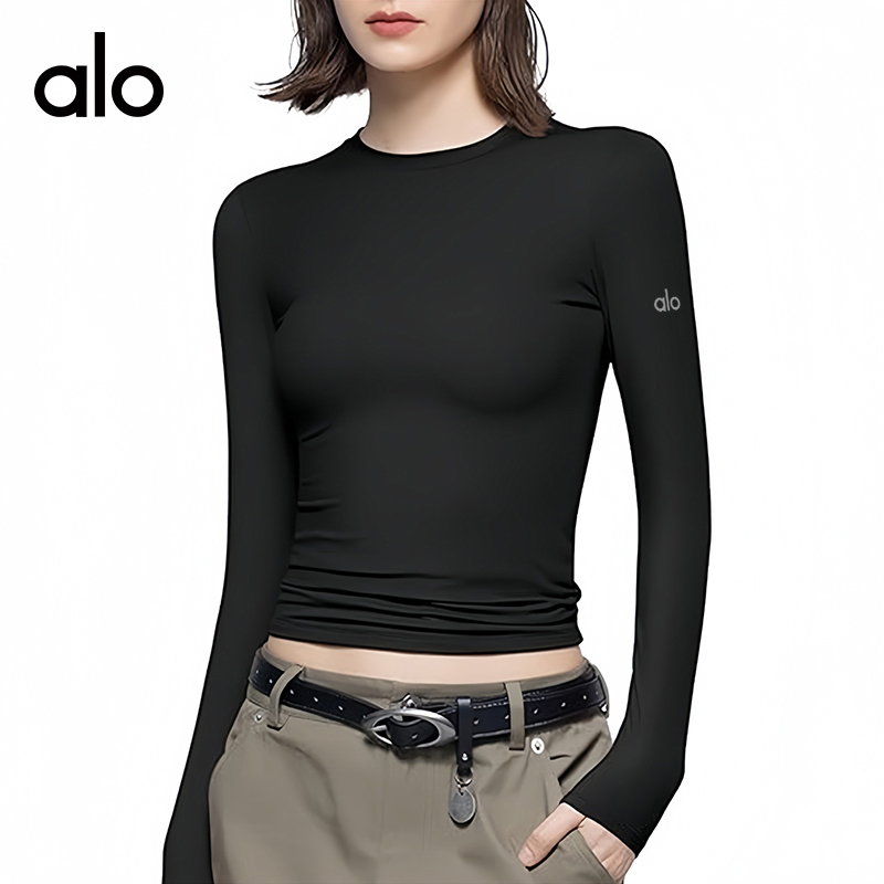 ALOYOGA 💰78💎支持一件代发
aloyoga 裸感纯色圆领修身打底衫运动健身瑜伽长袖T恤上衣
【品牌】AlO
【款号】CX8852
【面料】涤纶/氨纶
【颜色】咖啡色，黑色，白色，砖红色，驼色，深紫色，亮粉色
【尺码】S，M，L，XL
 专柜同款品质，厂家直销，货源充足，售后保障
