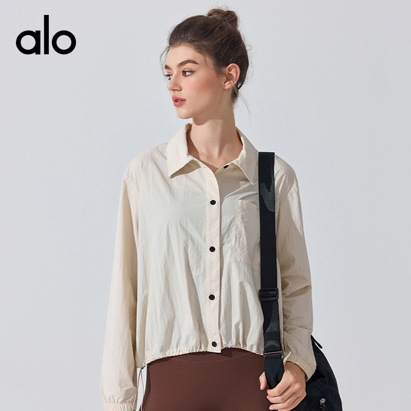 ALO YOGA💰88💎支持一件代发
aloyoga 休闲运动衬衫长袖宽松防晒瑜伽服罩衫夹克上衣
【品牌】ALO 
【款号】YC409
【面料】硝光锦纶皱
【颜色】板栗色，卡其色，米白色，深钻蓝
【尺码】S/M，L/XL
 专柜同款品质，厂家直销，货源充足，售后保障