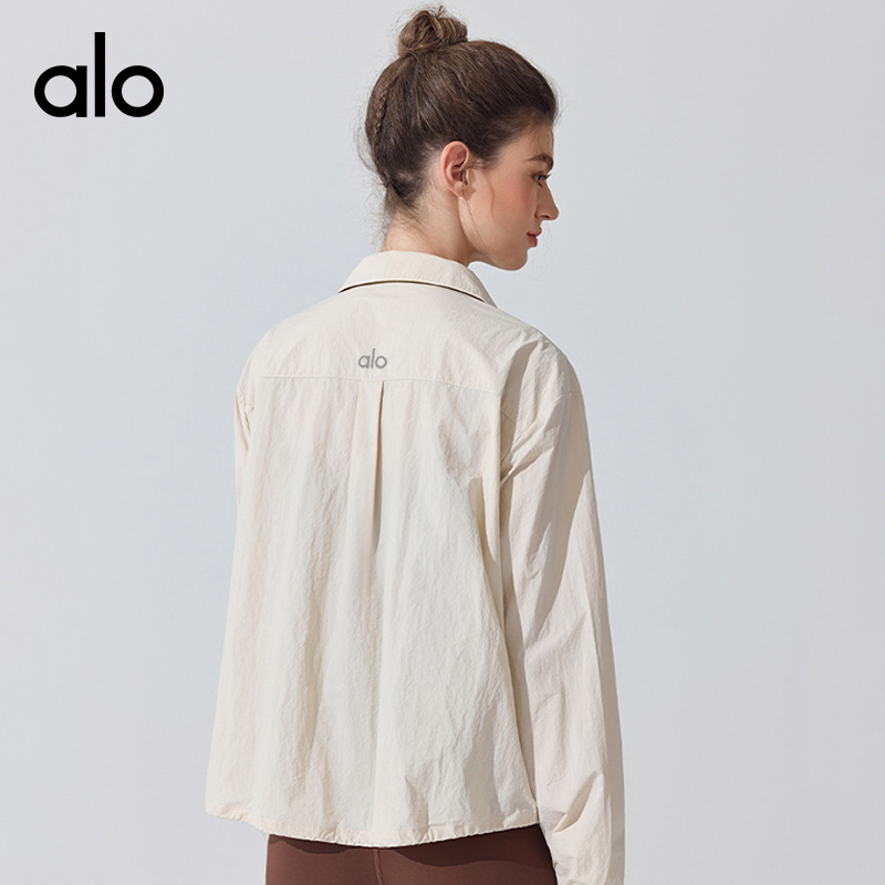 ALO YOGA💰88💎支持一件代发
aloyoga 休闲运动衬衫长袖宽松防晒瑜伽服罩衫夹克上衣
【品牌】ALO 
【款号】YC409
【面料】硝光锦纶皱
【颜色】板栗色，卡其色，米白色，深钻蓝
【尺码】S/M，L/XL
 专柜同款品质，厂家直销，货源充足，售后保障