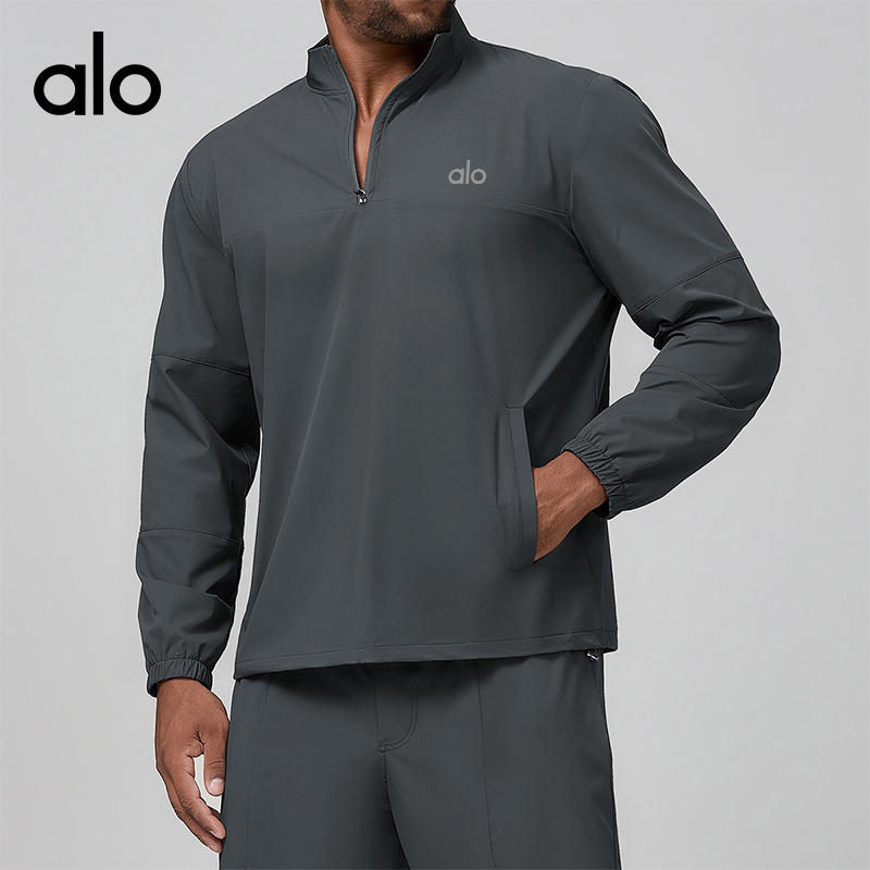 ALO YOGA💰118💎支持一件代发
aloyoga 男士立领运动休闲拉链长袖户外徒步薄款外套
【品牌】ALO 
【款号】ECX1138
【面料】锦纶/氨纶
【颜色】高级黑，深灰色，中杏色，蓝雾色
【尺码】S，M，L，XL，XXL
 专柜同款品质，厂家直销，货源充足，售后保障