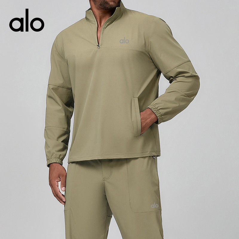 ALO YOGA💰118💎支持一件代发
aloyoga 男士立领运动休闲拉链长袖户外徒步薄款外套
【品牌】ALO 
【款号】ECX1138
【面料】锦纶/氨纶
【颜色】高级黑，深灰色，中杏色，蓝雾色
【尺码】S，M，L，XL，XXL
 专柜同款品质，厂家直销，货源充足，售后保障