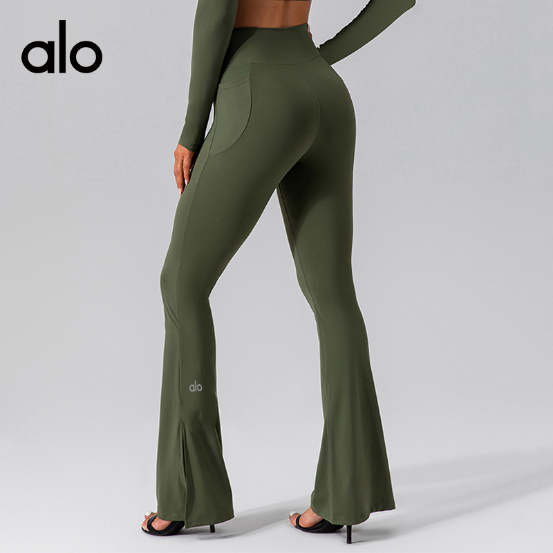 ALO YOGA💰98💎支持一件代发
aloyoga 裸感弹力运动瑜伽喇叭裤显瘦高腰蜜桃提臀长裤
【品牌】ALO 
【款号】KW251
【面料】锦纶/氨纶
【颜色】藏蓝色，军绿色，棕色，卡其色，黑色
【尺码】S/4，M/6，L/8，XL/10
 专柜同款品质，厂家直销，货源充足，售后保障