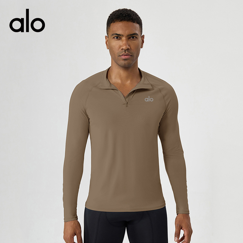 ALO YOGA💰78💎支持一件代发
aloyoga 立领半拉链运动长袖防晒速干修身休闲跑步上衣
【品牌】ALO 
【款号】CX10559
【面料】涤纶/氨纶
【颜色】蓝色，棕色，黄色，军绿色，黑色，白色
【尺码】S，M，L，XL，XXL
 专柜同款品质，厂家直销，货源充足，售后保障