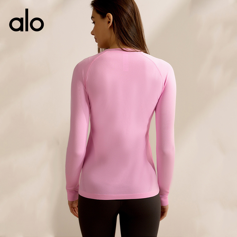 ALO YOGA 💰78💎支持一件代发
aloyoga 裸感运动上衣长袖普拉提训练速干跑步健身服
【品牌】ALO 
【款号】CX7407
【面料】锦纶
【颜色】碟黄色，安哥拉红，栗棕色，柔雾紫，甜丁香粉，藕粉色，盐水蓝，青灰色，贝壳白，黑色
【尺码】S，M，L，XL
 专柜同款品质，厂家直销，货源充足，售后保障