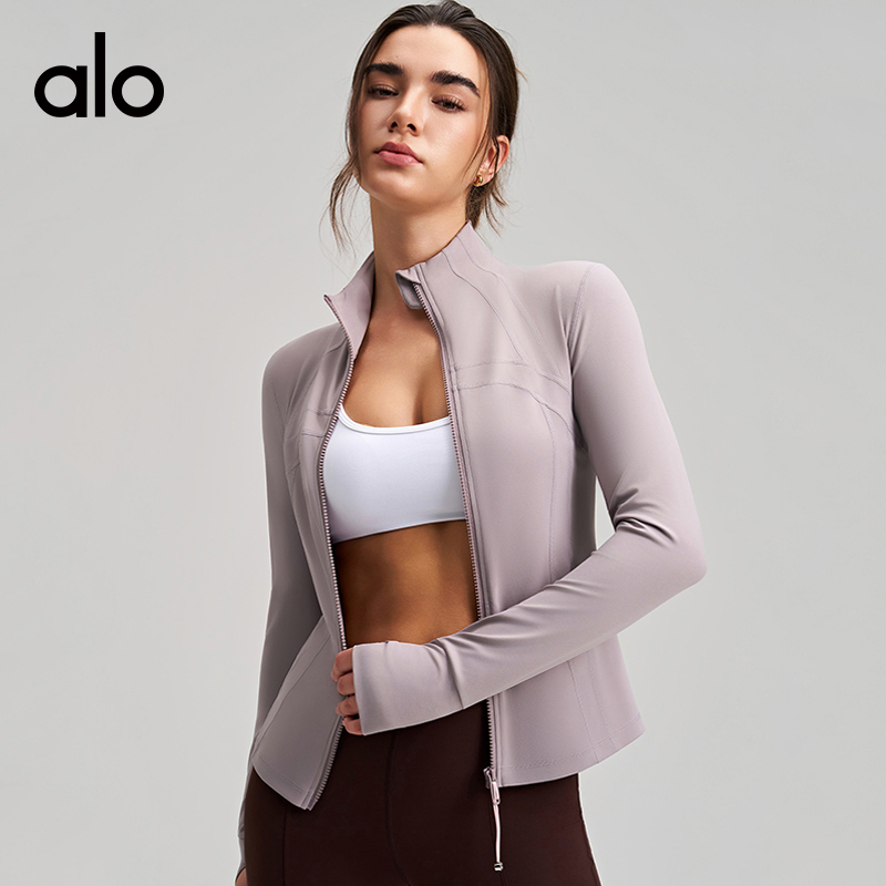 ALO YOGA  💰88💎支持一件代发
aloyoga 裸感运动外套修身显瘦瑜伽上衣长袖立领瑜伽服
【品牌】ALO 
【款号】WT5031
【面料】锦纶/氨纶
【颜色】紫灰色，海军蓝，蒸馏咖啡，象牙白，黑金色，时尚黑
【尺码】S，M，L，XL，2XL
 专柜同款品质，厂家直销，货源充足，售后保障