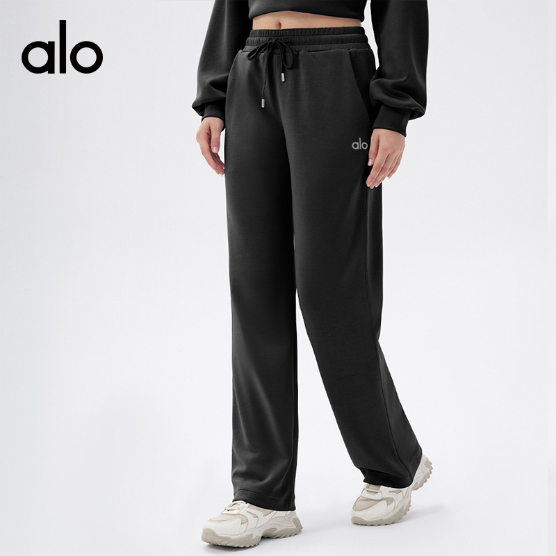 ALO YOGA💰113💎支持一件代发
aloyoga 裸感休闲阔腿瑜伽裤宽松高腰运动健身长裤
【品牌】ALO 
【款号】CK42311
【面料】莫代尔/聚酯纤维/氨纶
【颜色】焦糖色，浅花灰，蓝灰色，黑色
【尺码】S，M，L，XL
专柜同款品质，厂家直销，货源充足，售后保障