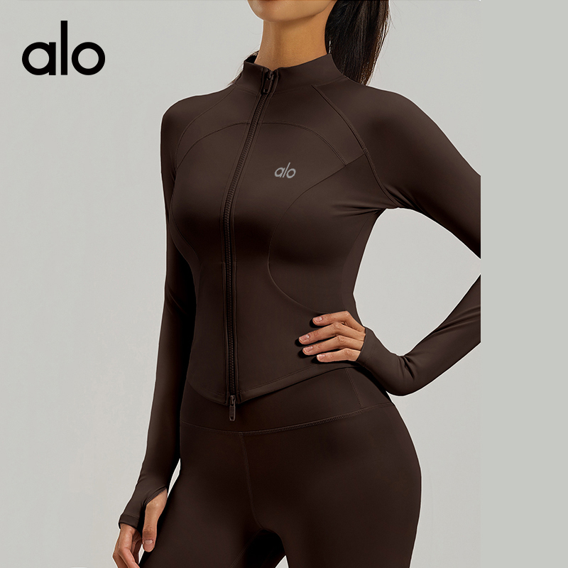 ALO YOGA💰78💎支持一件代发
aloyoga 侧口袋修身显瘦健身上衣双拉链跑步运动外套
【品牌】ALO 
【款号】JYMW176
【面料】聚酯纤维/氨纶
【颜色】昌荣紫，紫西梅，蒸馏咖啡，星耀黑
【尺码】S，M，L，XL，XXL
专柜同款品质，厂家直销，货源充足，售后保障