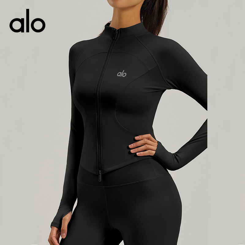 ALO YOGA💰78💎支持一件代发
aloyoga 侧口袋修身显瘦健身上衣双拉链跑步运动外套
【品牌】ALO 
【款号】JYMW176
【面料】聚酯纤维/氨纶
【颜色】昌荣紫，紫西梅，蒸馏咖啡，星耀黑
【尺码】S，M，L，XL，XXL
专柜同款品质，厂家直销，货源充足，售后保障