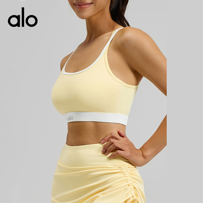 ALOYOGA 💰78💎支持一件代发
aloyoga 撞色交叉美背运动文胸高强度固定杯瑜伽背心
【品牌】AlO
【款号】JYMN190
【面料】聚酯纤维/氨纶
【颜色】昌荣紫，阳光黄，星耀黑
【尺码】S，M，L，XL，2XL
 专柜同款品质，厂家直销，货源充足，售后保障