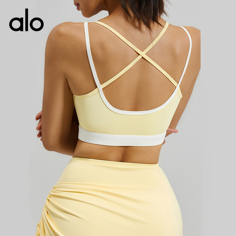 ALOYOGA 💰78💎支持一件代发
aloyoga 撞色交叉美背运动文胸高强度固定杯瑜伽背心
【品牌】AlO
【款号】JYMN190
【面料】聚酯纤维/氨纶
【颜色】昌荣紫，阳光黄，星耀黑
【尺码】S，M，L，XL，2XL
 专柜同款品质，厂家直销，货源充足，售后保障