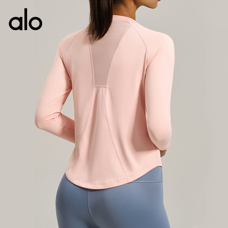 ALOYOGA 💰78💎支持一件代发
aloyoga 宽松后背网纱运动长袖T恤跑步透气瑜伽健身服
【品牌】AlO
【款号】JYWC024
【面料】聚酯纤维/氨纶
【颜色】白色，云水蓝，浅粉色，浅豆绿，灰樱粉
【尺码】S，M，L，XL，2XL
 专柜同款品质，厂家直销，货源充足，售后保障
