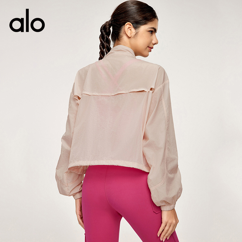 ALOYOGA 💰93💎支持一件代发
aloyoga 夏季立领抽绳长袖户外轻薄宽松透气运动外套
【品牌】AlO
【款号】DWN115117
【面料】聚酯纤维/锦纶
【颜色】丁香紫，淘气粉，暮云粉，米杏色
【尺码】S，M，L，XL
 专柜同款品质，厂家直销，货源充足，售后保障