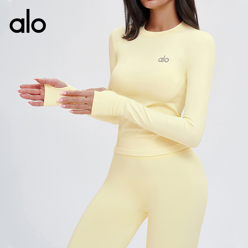 Alo long sleeve studio blue-gray and pale yellow yoga