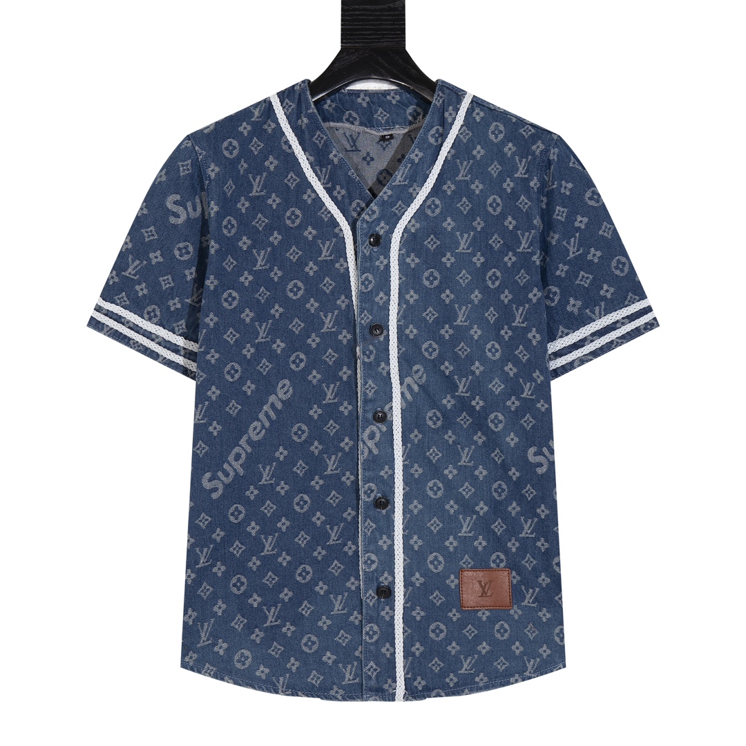 Louis Vuitton Kleding Cardigans Jas &Jassen T-Shirt Blauw Weven Fashion Korte mouw