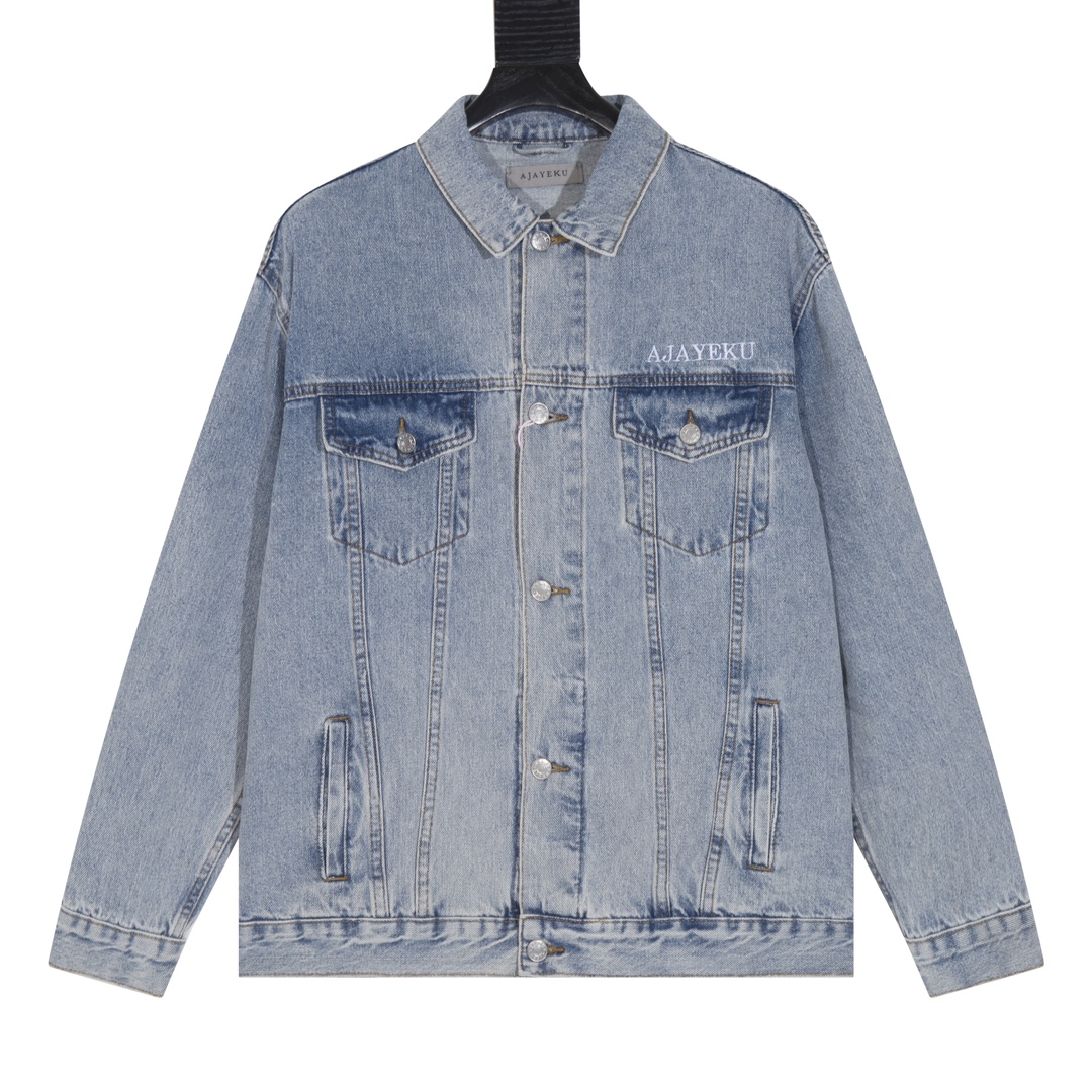 High-End AJAYEKU Letter Embroidered Waterfall Jacket in Blue – Japanese Imports, Vintage Look - 图片 2