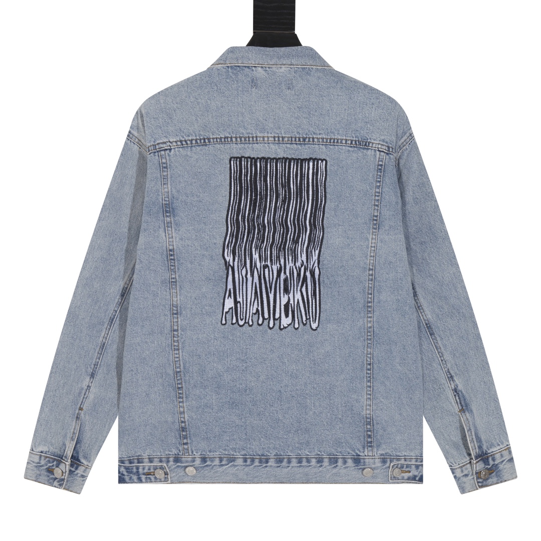High-End AJAYEKU Letter Embroidered Waterfall Jacket in Blue – Japanese Imports, Vintage Look