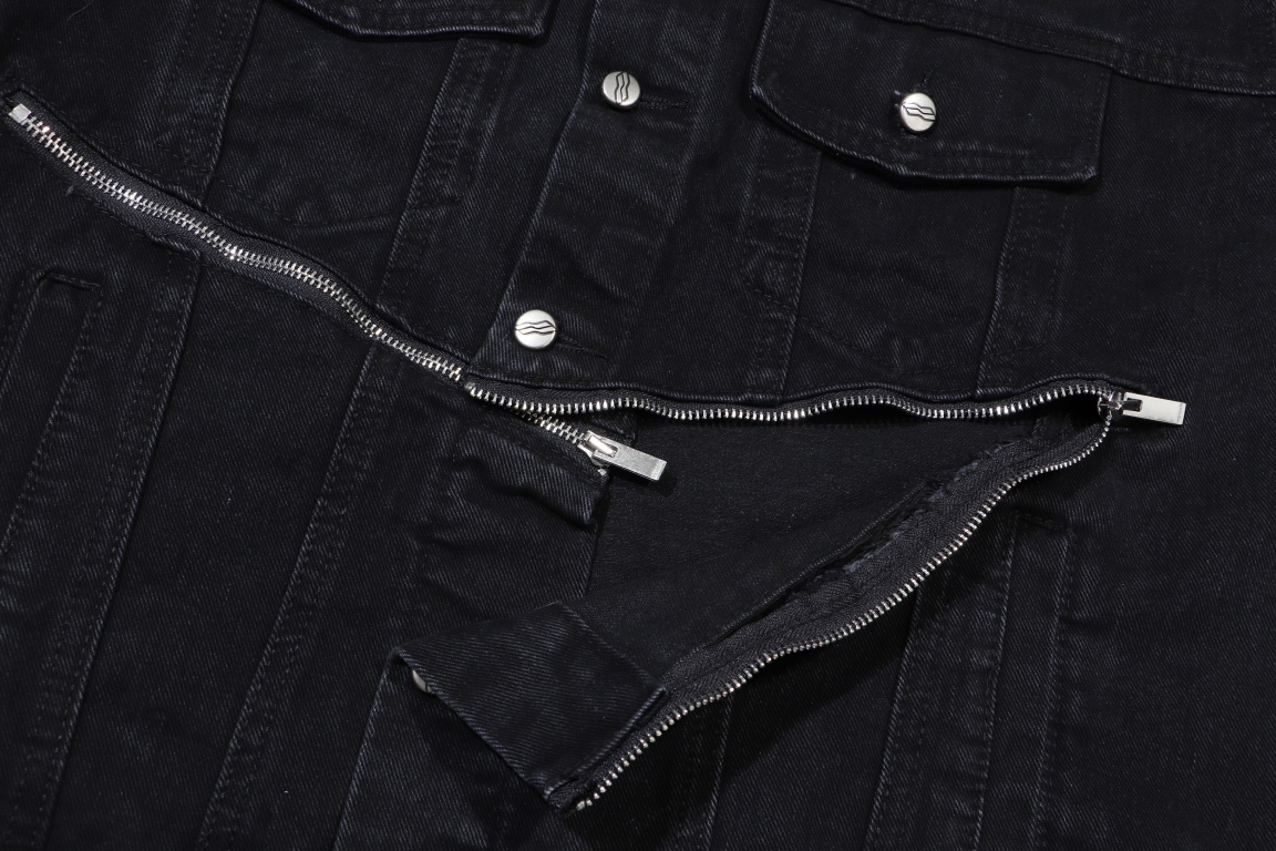 We11done High-End Cowboy Coats with Stamped Zipper Detail [Black, Sizes 46-52] - 图片 5