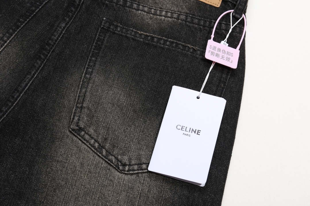 Celine Wesley Black Jeans with Unique Manual Polishing and Dye Spray Technology - 图片 8