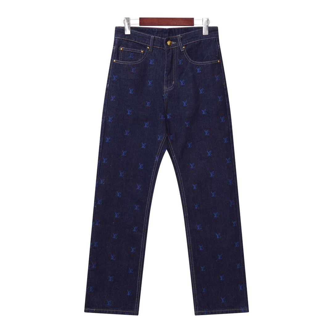 P130 [Día siguiente] LOUIS VUITTON 24ss Pantalón de mezclilla bordado con logo completo de Louis Vuitton: está confecci…