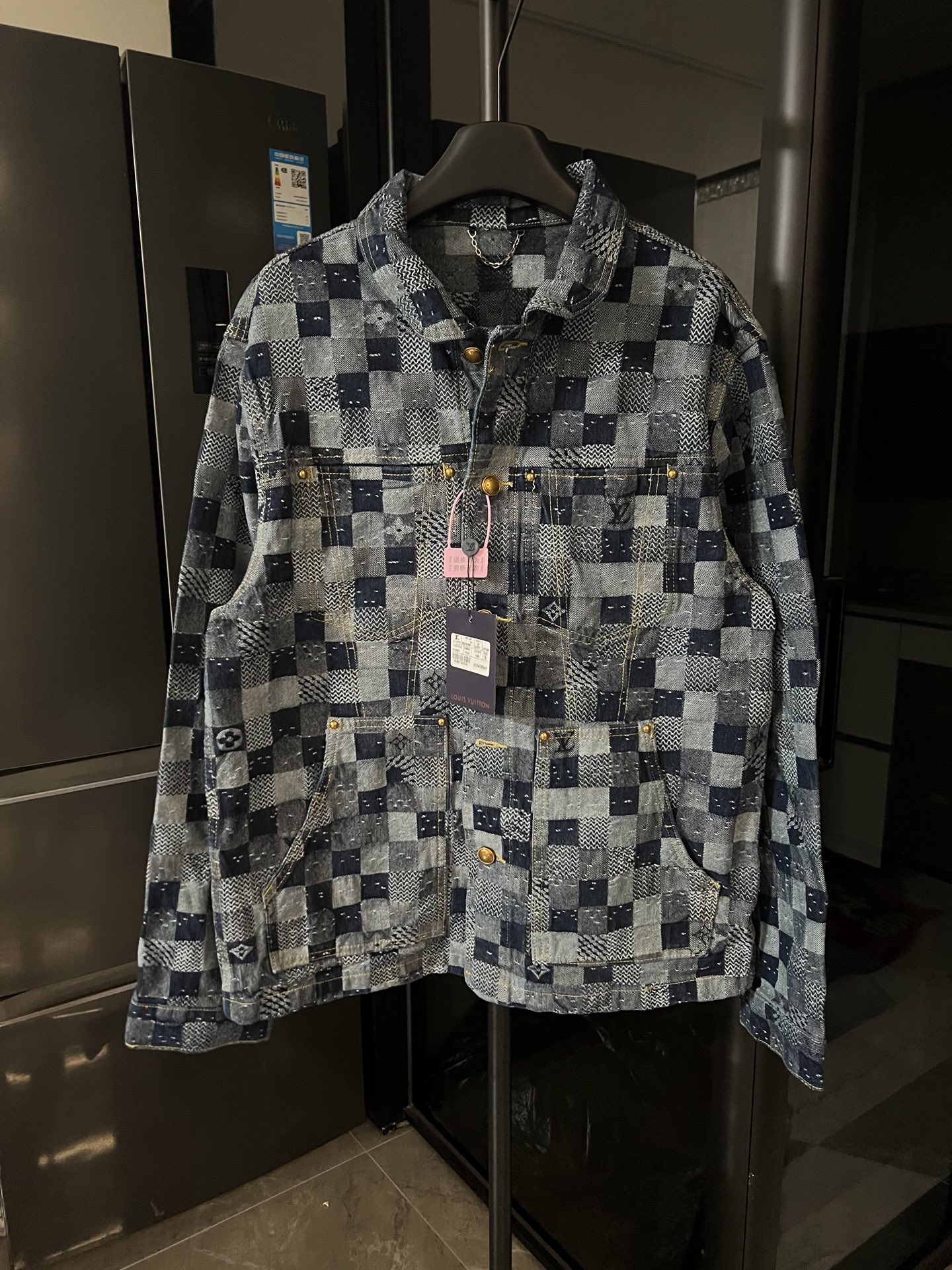P155 [Día siguiente] LOUIS VUITTON/Louis 25FW Chaqueta de mezclilla con líneas de puntos a cuadros 1v (azul; los pantal…