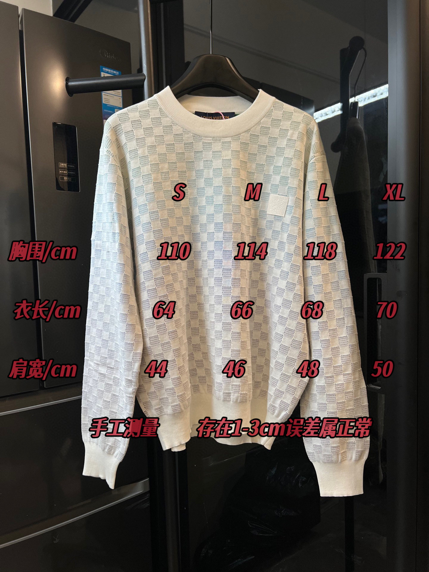 #tabla de tallas Suéter de cuello redondo de punto con estampado integral degradado LouisVuitton/Louis 26Ss (blanco) P2…