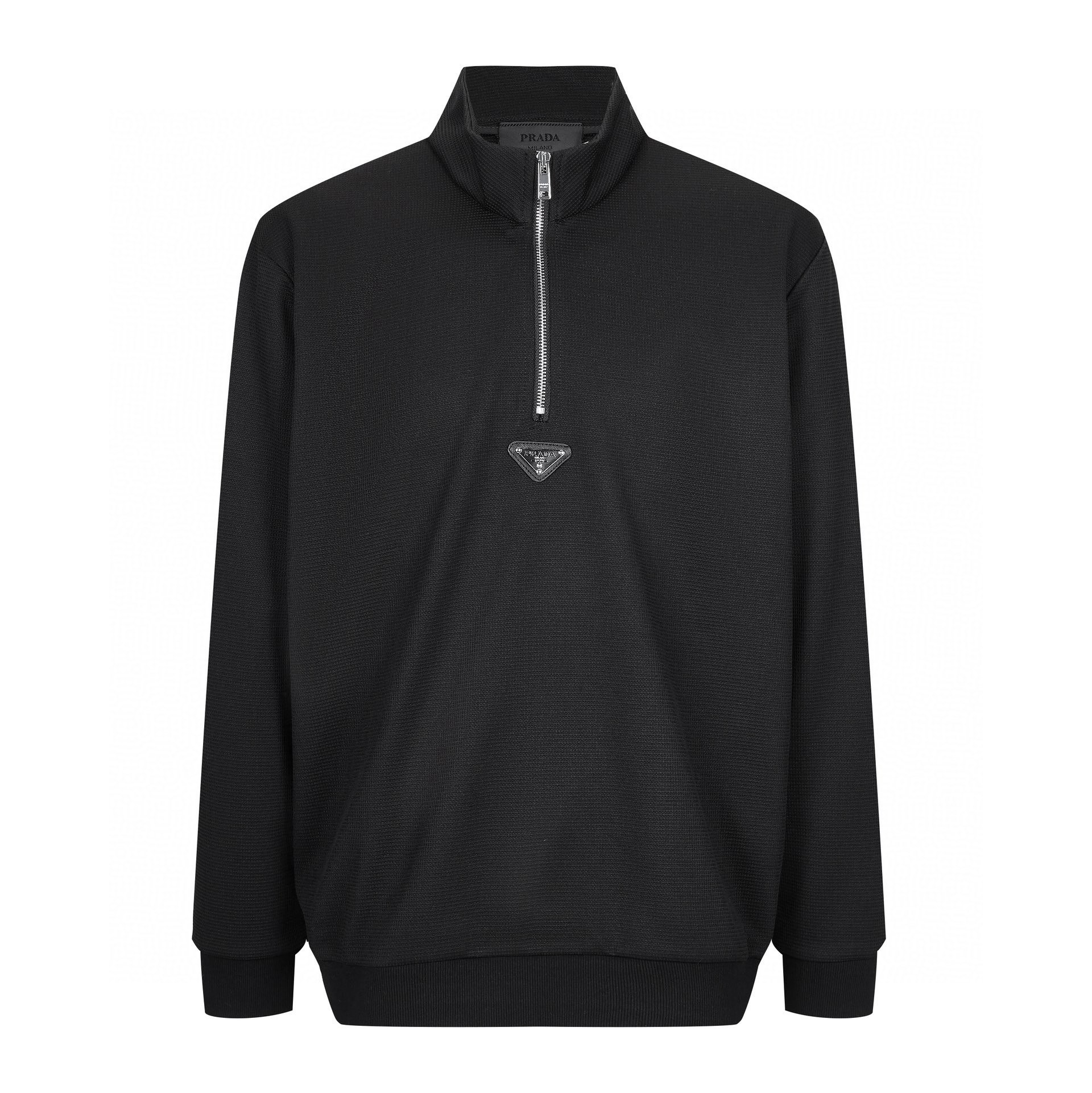 (Sitio web oficial Calidad del pedido original 1: 1) Pra 23FW Manga larga tipo gofre con media cremallera (negro) Compr…