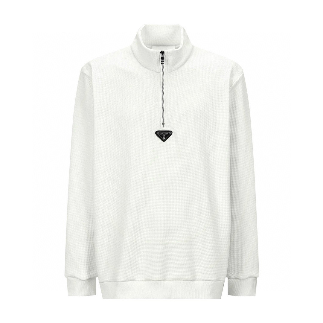 (Sitio web oficial Calidad del pedido original 1:1) Pra 23FW Manga larga tipo gofre con media cremallera (blanco) Compr…