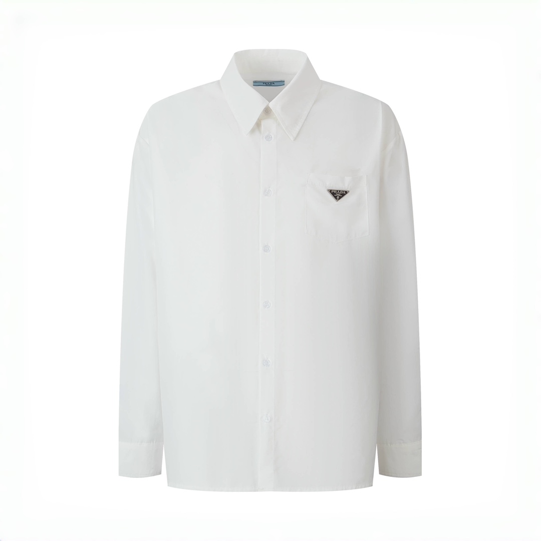 (Sitio web oficial calidad del pedido original 1:1) Camisa triangular con bolsillo Pra 23SS (blanca) comprada originalm…