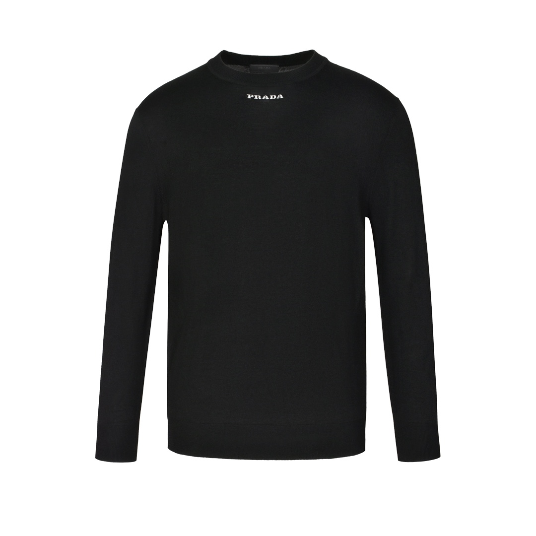 (Sitio web oficial 1:1 calidad del pedido original) Suéter fino de jacquard con letras pequeñas Pra 23FW. Comprado orig…